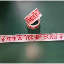 Хэллоуин-лента 25 м — белый фон, красные “KEEP OUT” / “DO NOT CROSS”
