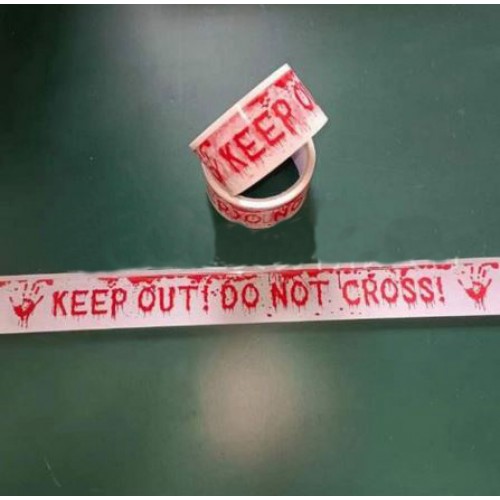 Хэллоуин-лента 25 м — белый фон, красные “KEEP OUT” / “DO NOT CROSS”