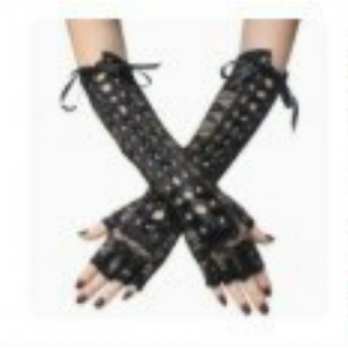 Чорні мереживні рукавички з корсетною шнурівкою, стиль вінтаж.