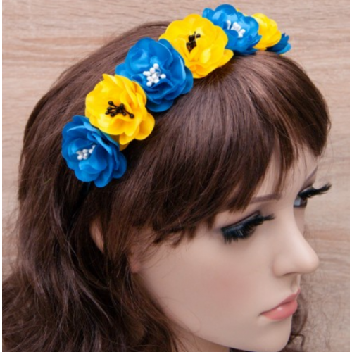 Украинский веночек на ободке 12200 с тычинками (синий с желтым)