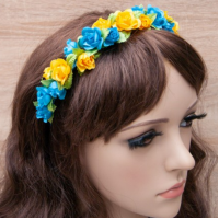 Украинский веночек на ободке 12201 с розочками (голубой с желтым)