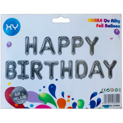 Набір з 13 кульок- літер, HAPPY BIRTHDAY 40см, срібло