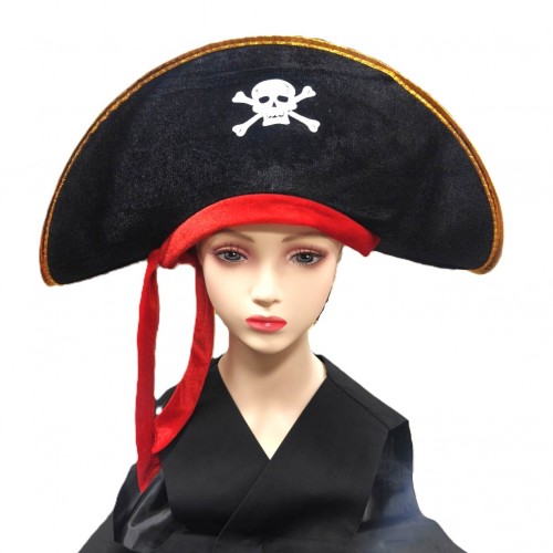 Шляпа пирата велюр с повязкой взрослый