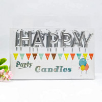 Свечи для торта Happy Birthday (серебряные)