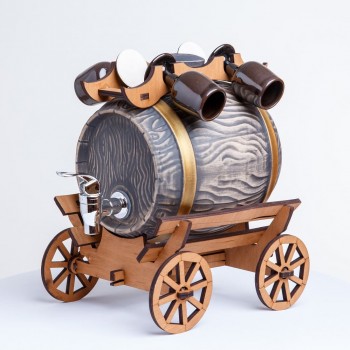 Бочка керамическая 3л на телеге со рюмками