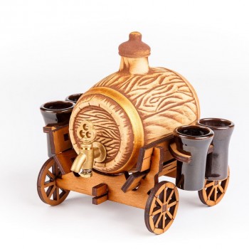 Бочка керамическая 0,5л на телеге светлая