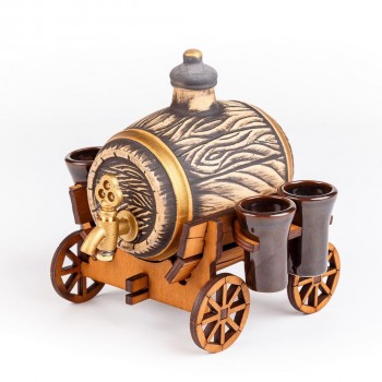 Бочка керамическая 0,5л на телеге темная