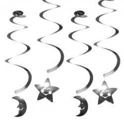 Декор спіральки Місяць та Зірки (уп 6шт) срібний