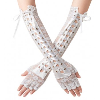 Черные кружевные перчатки с корсетной шнуровкой, стиль винтаж