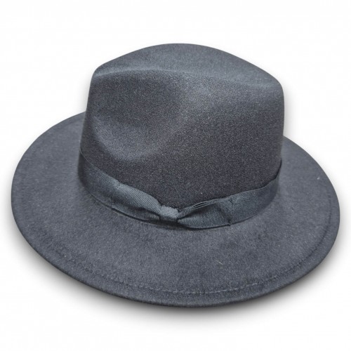 Чорний капелюх-федора з широкими полями та бантом, унісекс, 56–58 см