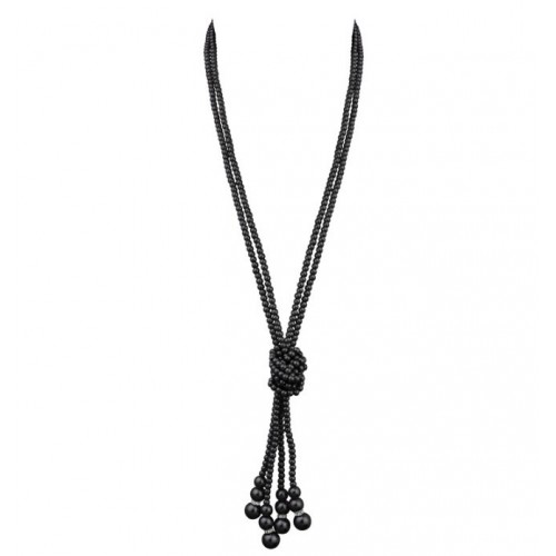 Черное стеклянное ожерелье с узлом и кисточками для гангстерской вечеринки (2 нити, 150 см)