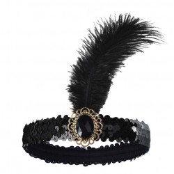 Чорна пов'язка з паєтками та страусовим пером для гангстерської вечірки
