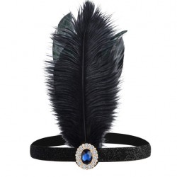 Чёрная повязка с пером и синей «драгоценностью» для гангстерской вечеринки