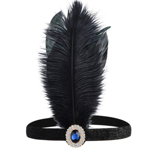 Чорна пов'язка з пером і синім «коштовним каменем» для гангстерської вечірки