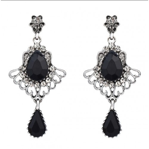 Чорні сережки з подвійною краплею та кристалами для гангстерської вечірки