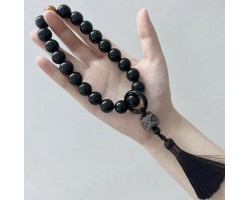 Чотки-браслет на руку з намистинами під чорний онікс «Лев-охоронець», 16 мм