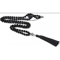 Чотки з натурального чорного агату 108 намистин, 8 мм, з китицею