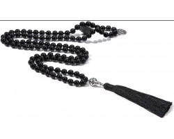 Чотки з натурального чорного агату 108 намистин, 8 мм, з китицею