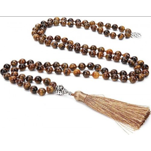 Чотки з натурального тигрового ока 108 бусин, 8 мм, з китицею