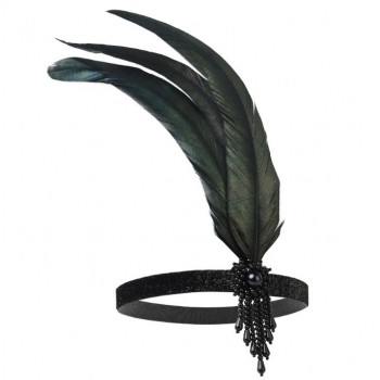 Черная повязка в стиле Гэтсби с перьями