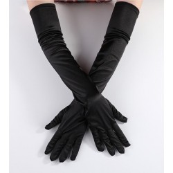Довгі атласні рукавички чорні 52 см для вечірки та карнавалу