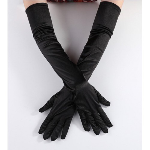 Довгі атласні рукавички чорні 52 см для вечірки та карнавалу