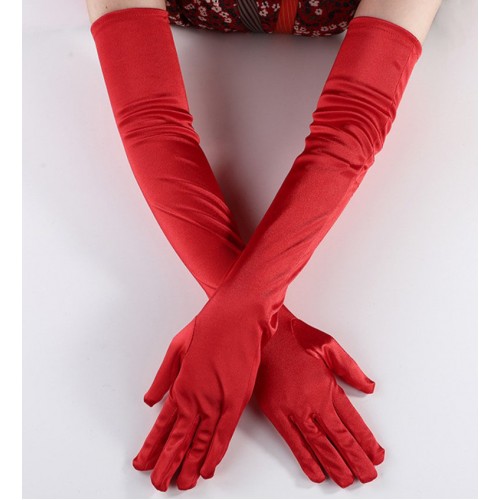 Довгі атласні рукавички червоні 52 см для вечірки в стилі Гетсбі