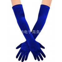 Длинные бархатные перчатки тёмно-синие 53 см для гангстерской вечеринки Длинные бархатные перчатки тёмно-синие 53 см для гангстерской вечеринки