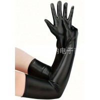 Довгі чорні лаковані рукавички 53 см для гангстерської вечірки Довгі чорні лаковані рукавички 53 см для гангстерської вечірки