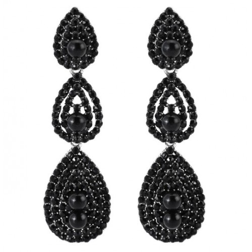 Довгі чорні сережки-краплі з камінням для гангстерської вечірки