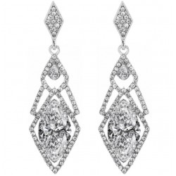 Довгі сріблясті сережки з великим кристалом у стилі Гетсбі для гангстерської вечірки Довгі сріблясті сережки з великим кристалом у стилі Гетсбі для гангстерської вечірки