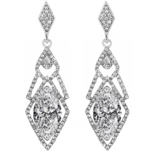 Длинные серебристые серьги с крупным кристаллом в стиле Гэтсби для гангстерской вечеринки