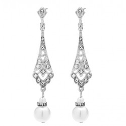 Довгі сережки з перловою підвіскою в стилі ар-деко для гангстерської вечірки Довгі сережки з перловою підвіскою в стилі ар-деко для гангстерської вечірки