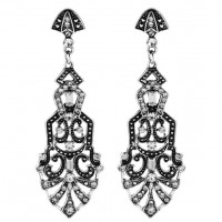 Длинные серьги в стиле ар-деко под старое серебро для гангстерской вечеринки Длинные серьги в стиле ар-деко под старое серебро для гангстерской вечеринки