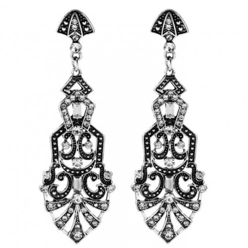 Длинные серьги в стиле ар-деко под старое серебро для гангстерской вечеринки