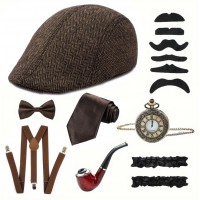 Гангстерский набор аксессуаров 1920-х с коричневой кепкой (8 предметов)