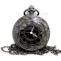 Карманные часы ретро с цепочкой — классический винтажный хронометр с римскими цифрами, цвет "ганметалл"