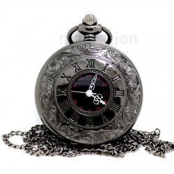 Кишеньковий годинник ретро з ланцюжком — класичний вінтажний хронометр з римськими цифрами, колір "ганметал". Кишеньковий годинник ретро з ланцюжком — класичний вінтажний хронометр з римськими цифрами, колір "ганметал".