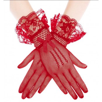 Красные кружевные сетчатые перчатки с бантом для костюмированной вечеринки, универсальный размер