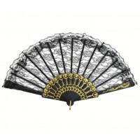 Кружевной чёрный веер с золотым декором для гангстерской вечеринки