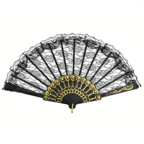 Кружевной чёрный веер с золотым декором для гангстерской вечеринки