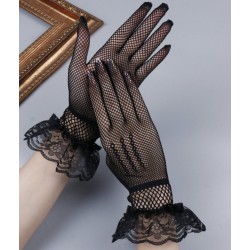 Кружевні сітчасті рукавички з воланами чорні для вечірки в стилі Гетсбі Кружевні сітчасті рукавички з воланами чорні для вечірки в стилі Гетсбі
