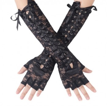 Черные кружевные перчатки с корсетной шнуровкой, стиль винтаж