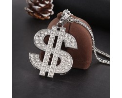 Чоловічий ланцюжок з підвіскою долар ($), сріблястий, 70 см