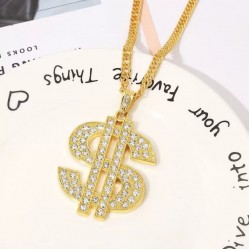 Мужская цепочка с подвеской доллар ($), золотистая, 70 см