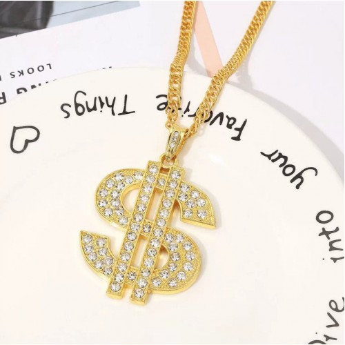 Мужская цепочка с подвеской доллар ($), золотистая, 70 см