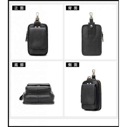 Мужская кожаная сумка-чехол на ремень для телефона, черная (натуральная кожа)