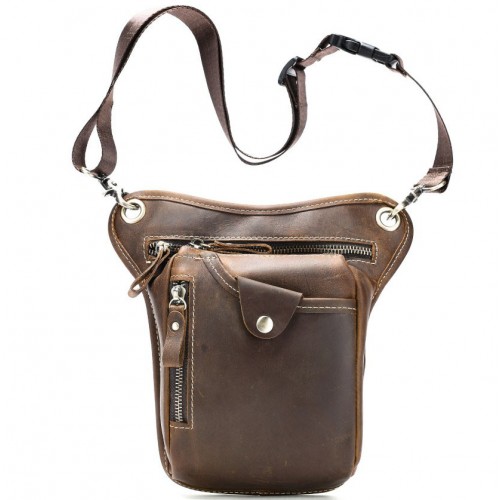 Мужская кожаная сумка на бедро (на ногу) Crazy Horse, цвет «кофе», для телефона и документов