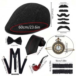 Чоловічий набір у стилі гангстера 1920-х — 8 предметів (чорна кепка 60 см)