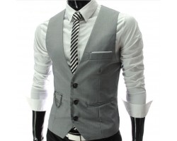 Чоловічий приталений жилет у стилі Гетсбі, світло-сірий, V-подібний виріз